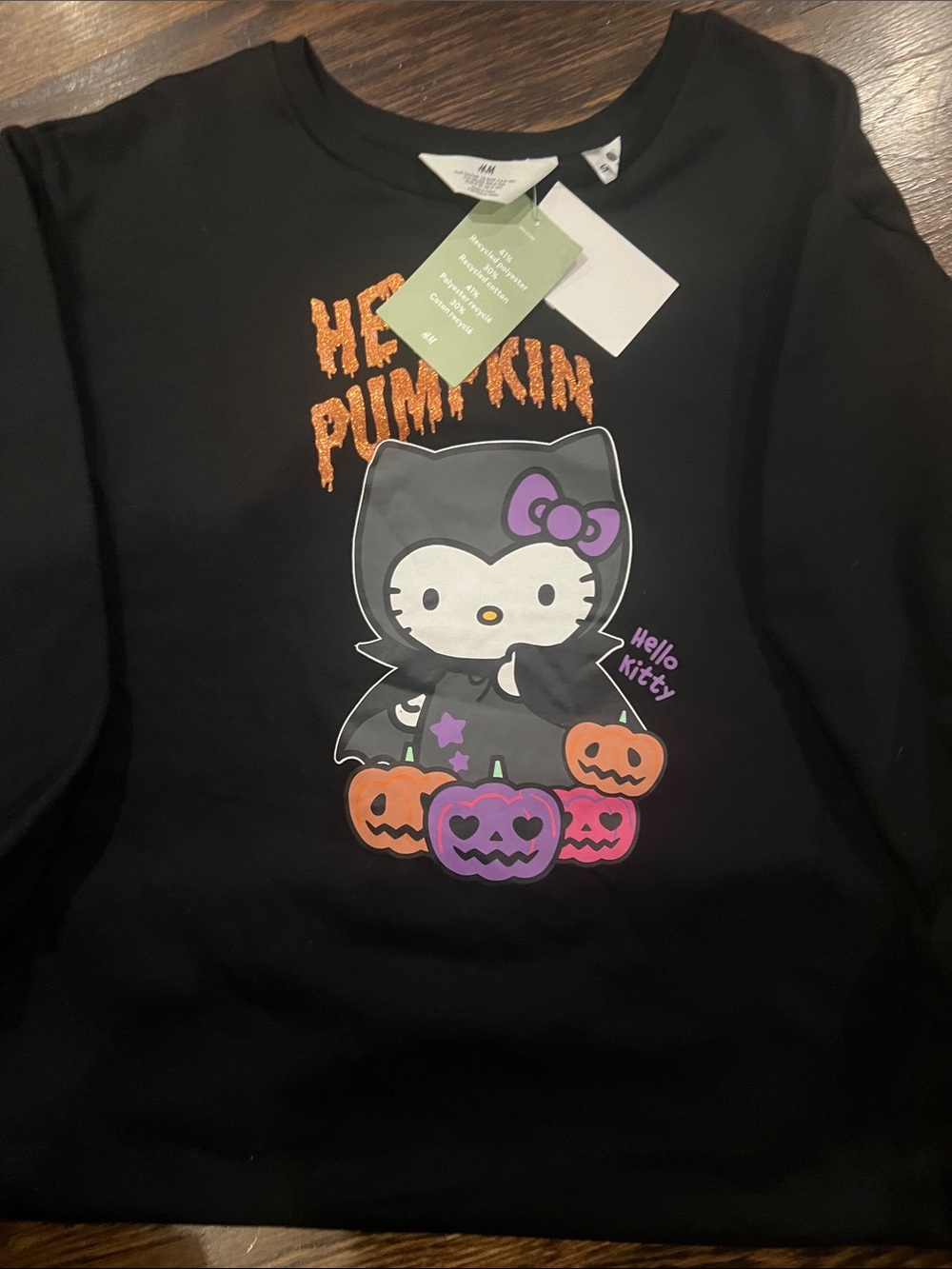H&M Black Hello Kitty Halloween Top with Orange & Purple Accents
